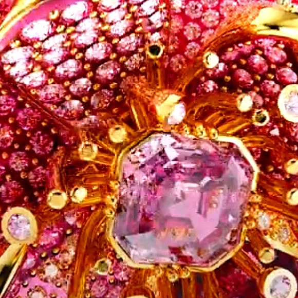 🎄RARE .Idyllia cocktail ringPavé, Flower, Pink, Gold-tone plated. 8 - Picture 12 of 13